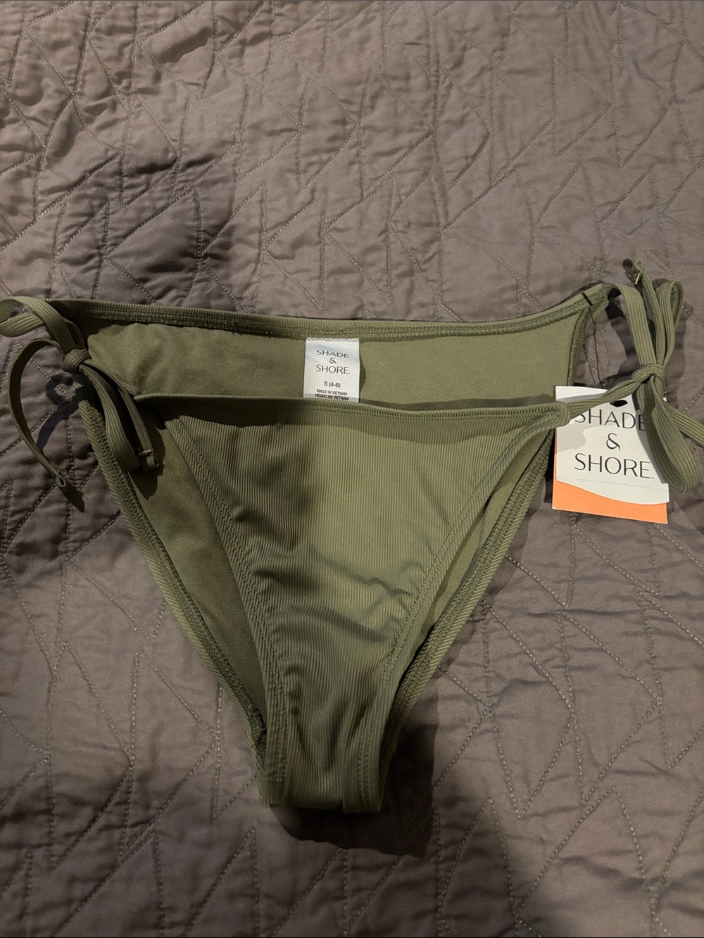 NWT Shade & Shore Olive Green Ribbed Side-Tie Bikini Bottom small
